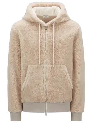 MONCLER Relaxed Teddy Zip-Up Hoodie Beige