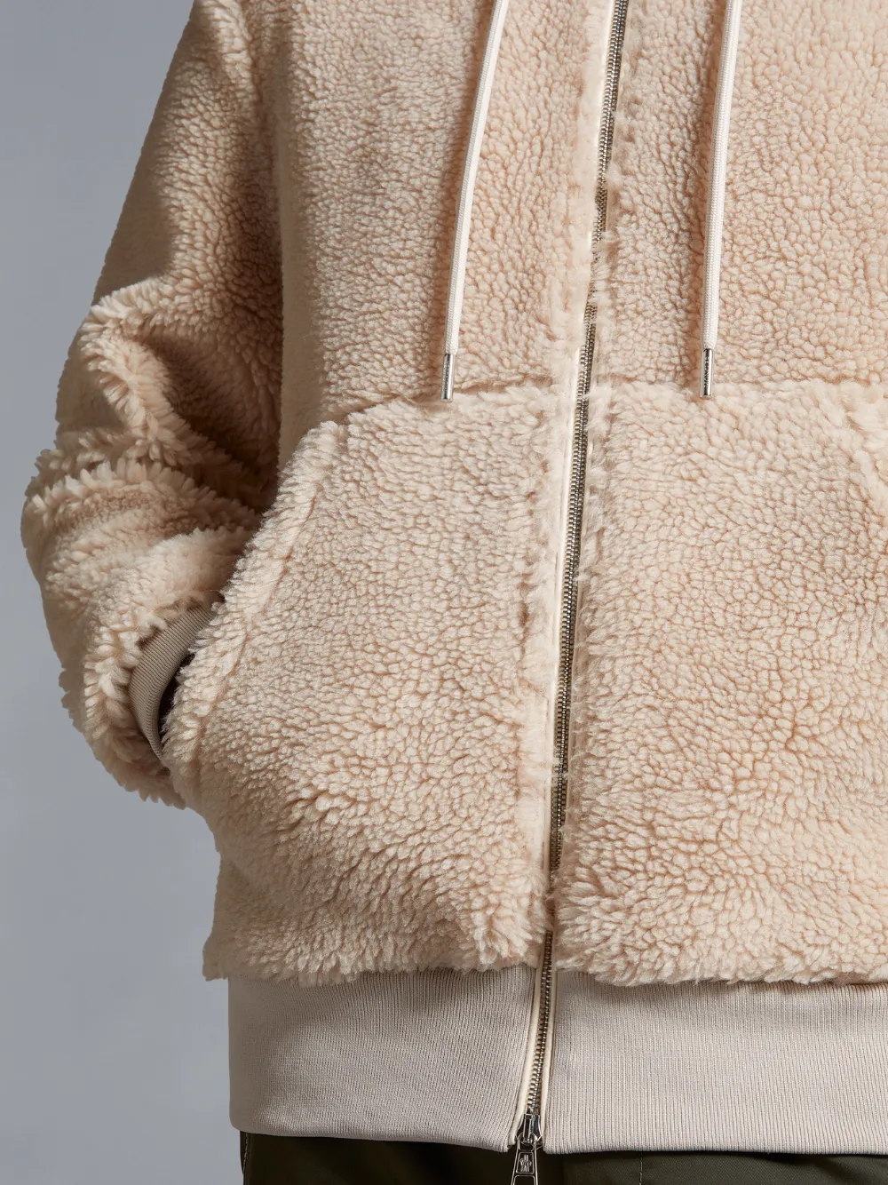 MONCLER Relaxed Teddy Zip-Up Hoodie Beige