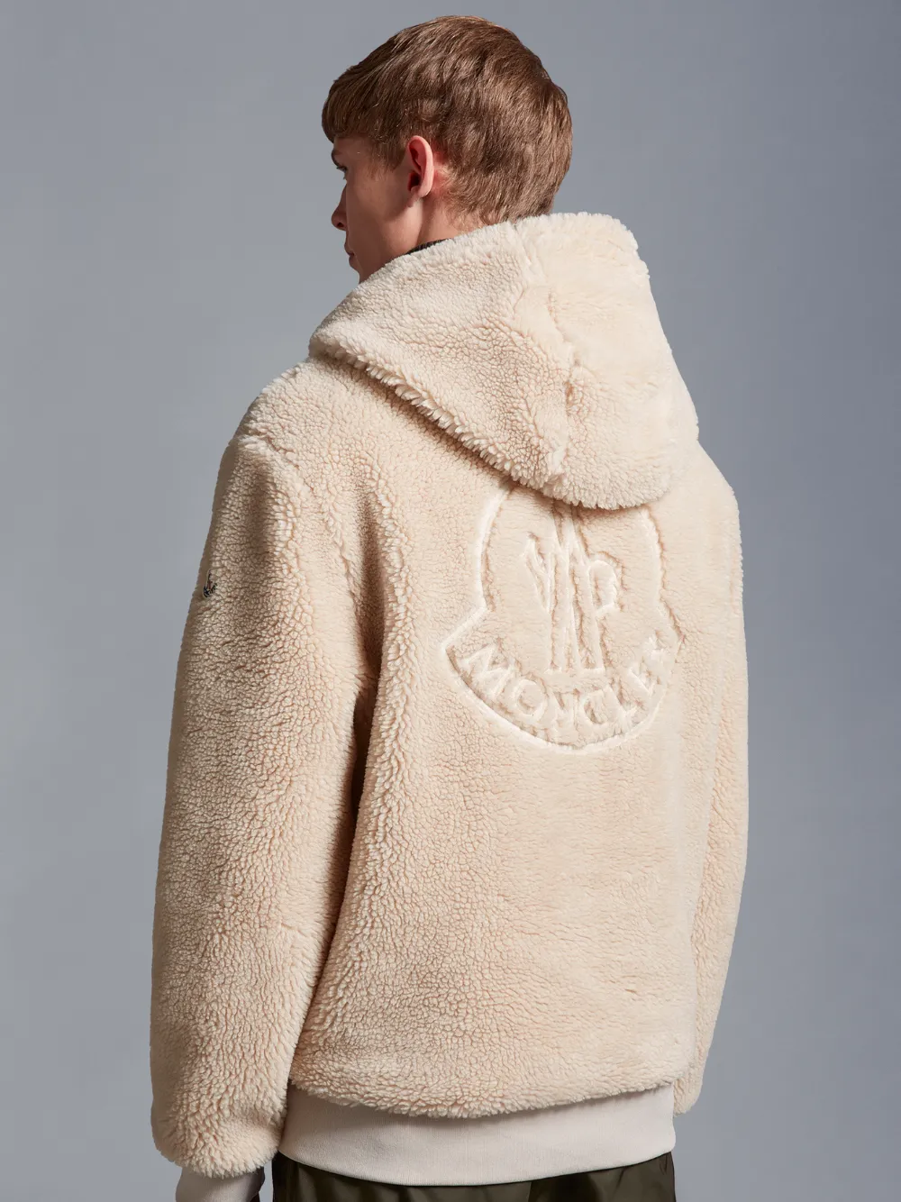 MONCLER Relaxed Teddy Zip-Up Hoodie Beige