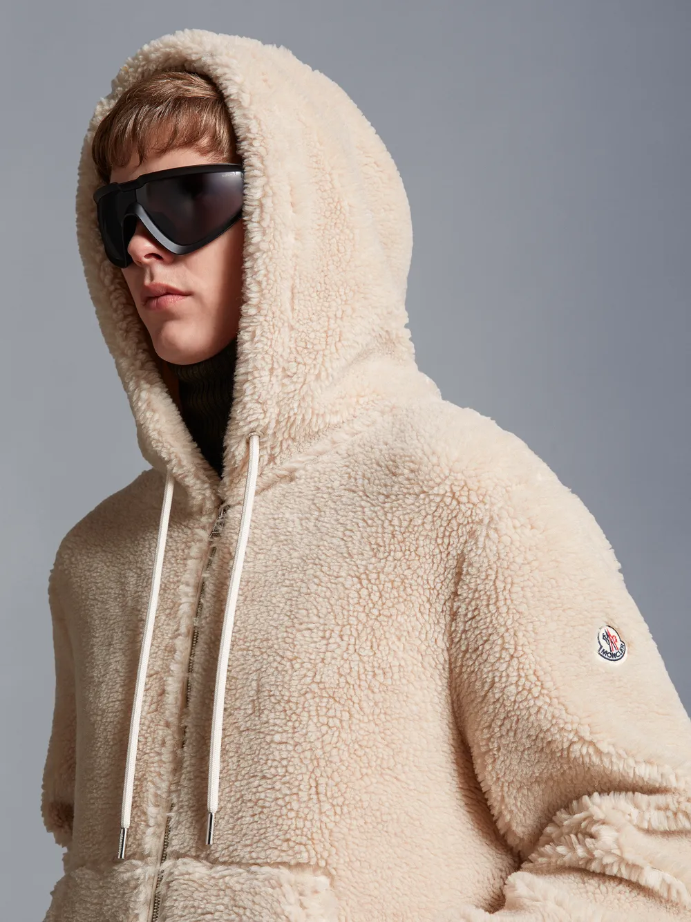 MONCLER Relaxed Teddy Zip-Up Hoodie Beige