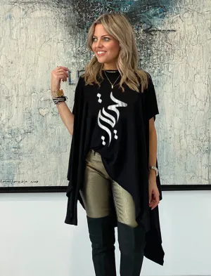 My Freedom Short Sleeves Poncho Top - Black / Silver