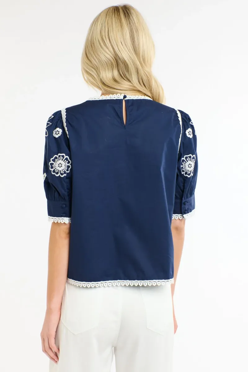 Navy & White Willow Top By 365 Days