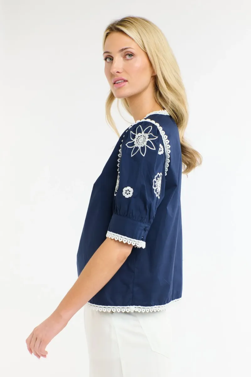 Navy & White Willow Top By 365 Days