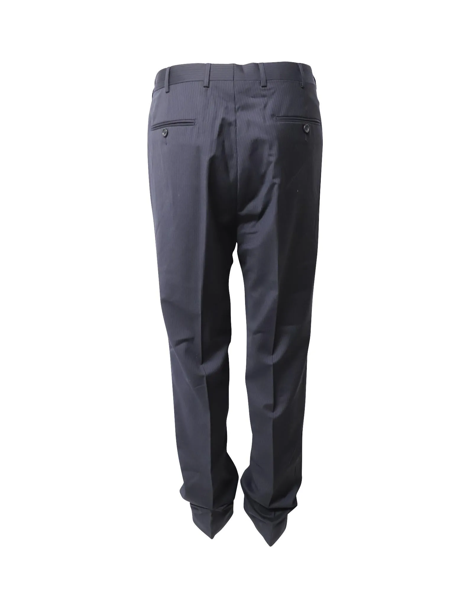 Navy Blue Striped Tailored Wool Trousers