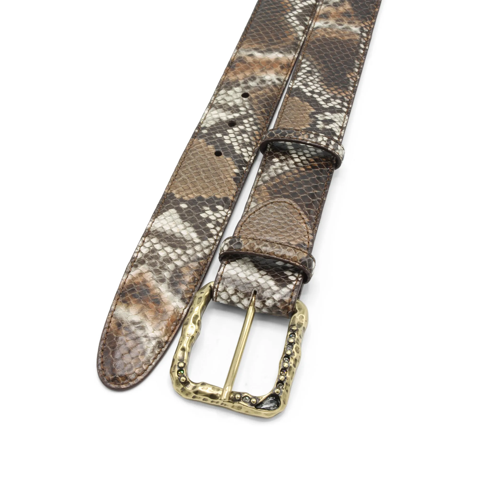 Oak Tone Viper Effect Crystal Prong Belt