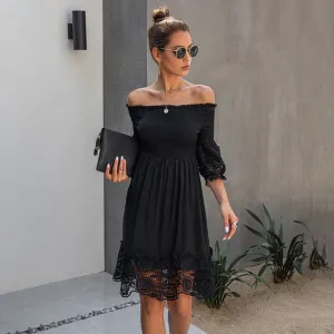 Off Shoulder Black Lace Fitted Dress
