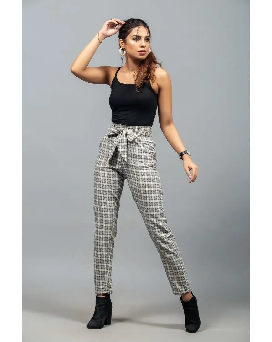 Plaid Belted Straight Pants