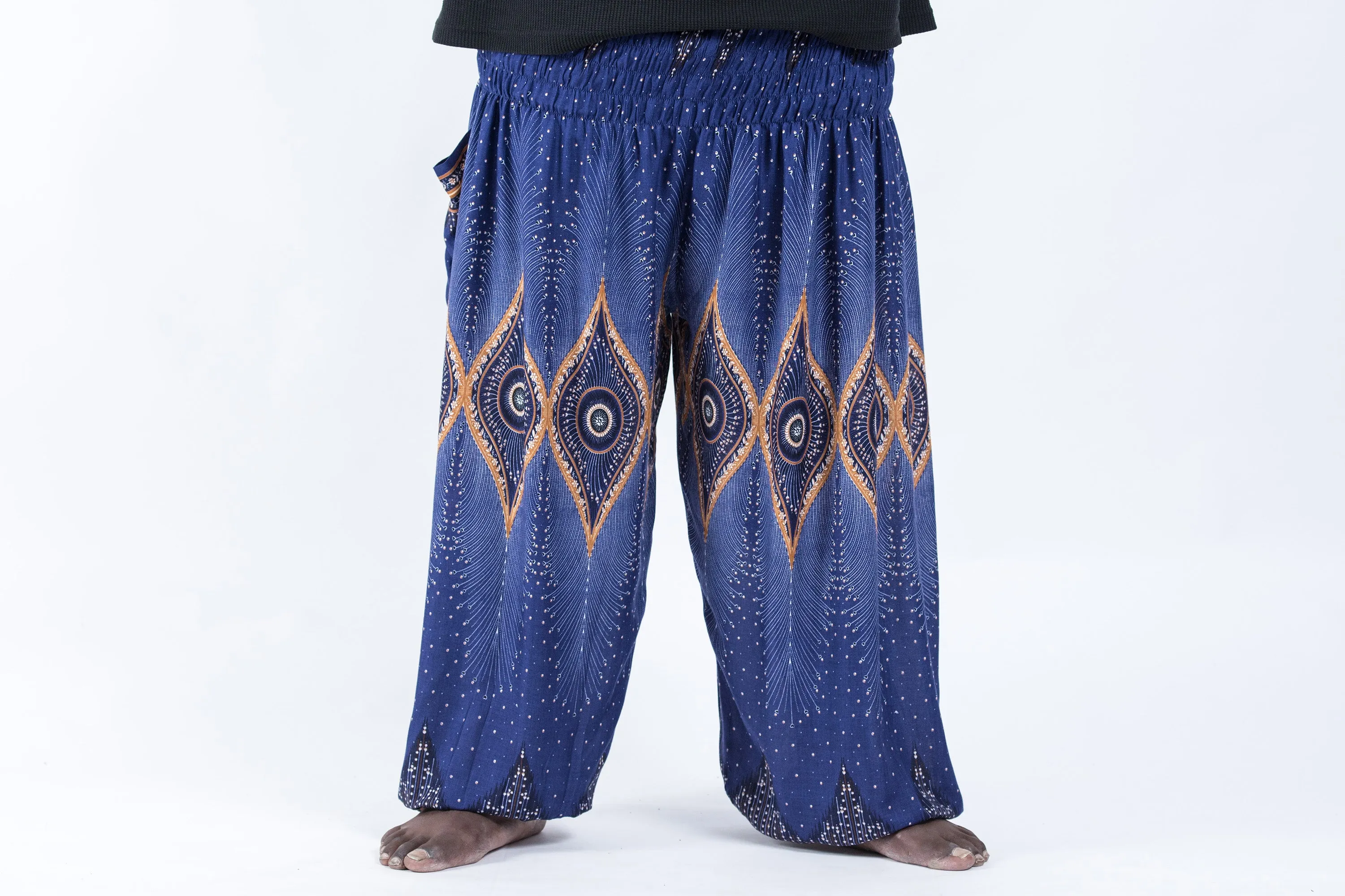 Plus Size Diamond Peacock Men's Harem Pants in Blue