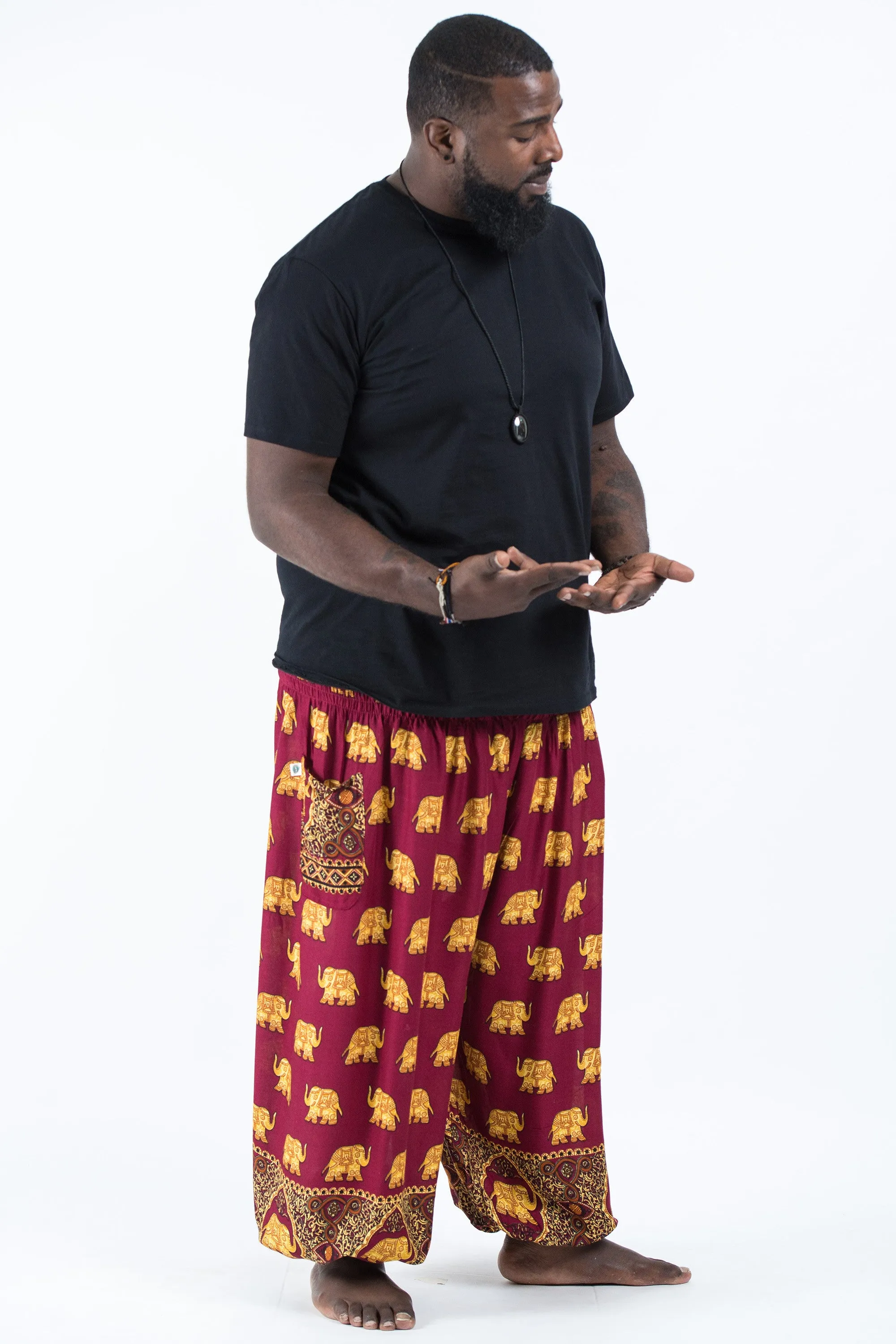 Plus Size Golden Elephant Men's Elephant Pants in Maroon