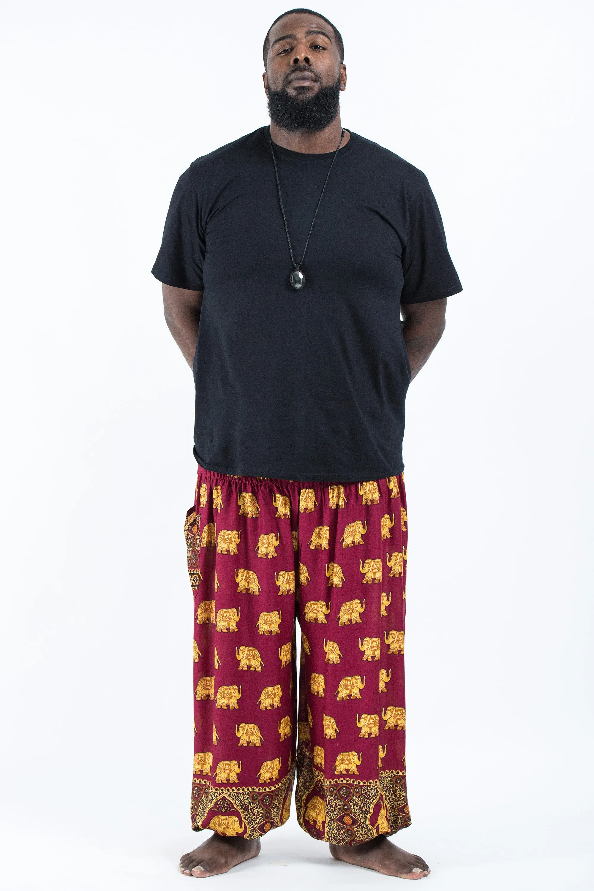 Plus Size Golden Elephant Men's Elephant Pants in Maroon