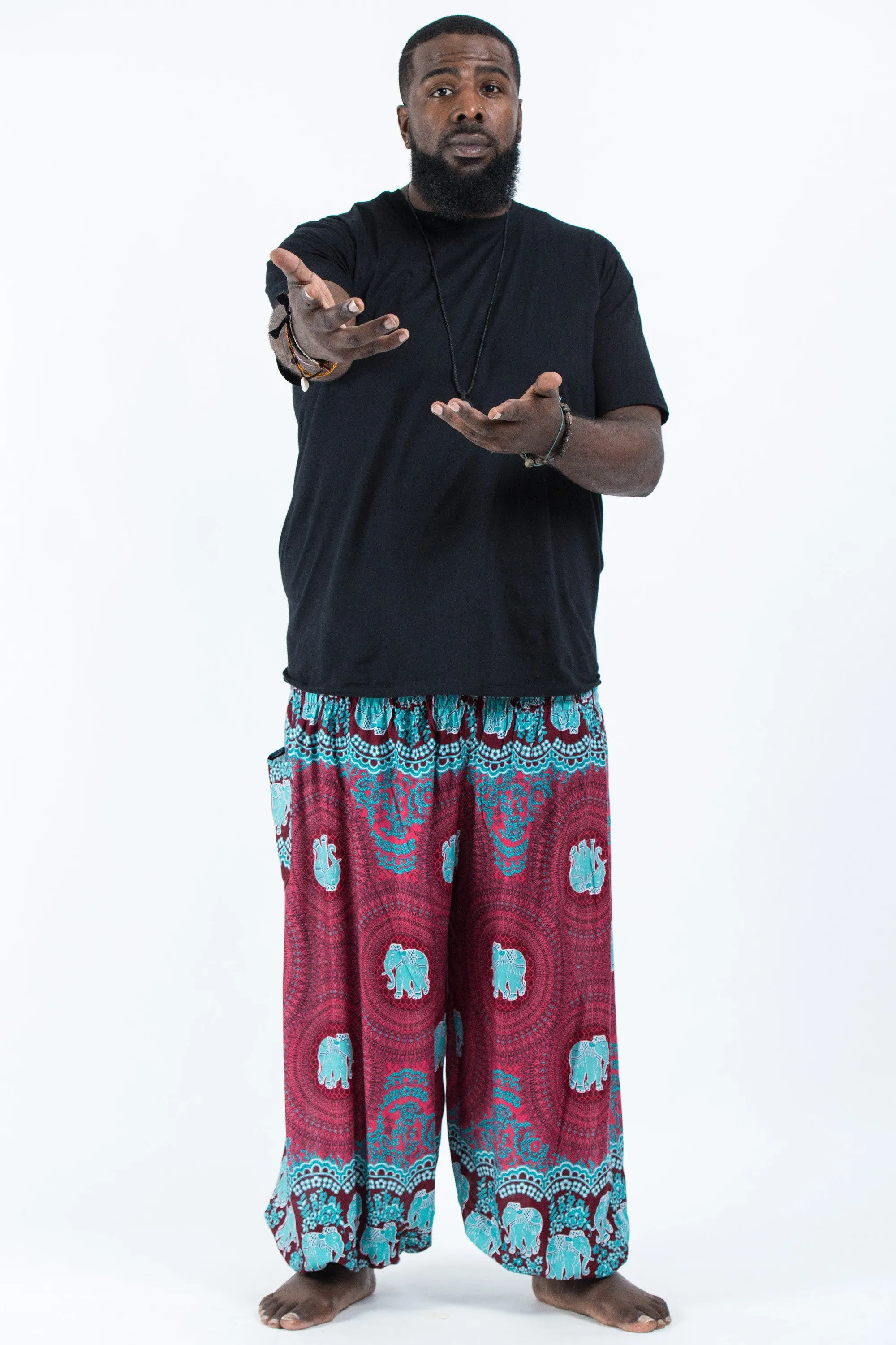 Plus Size Mandala Elephant Men's Elephant Pants in Red