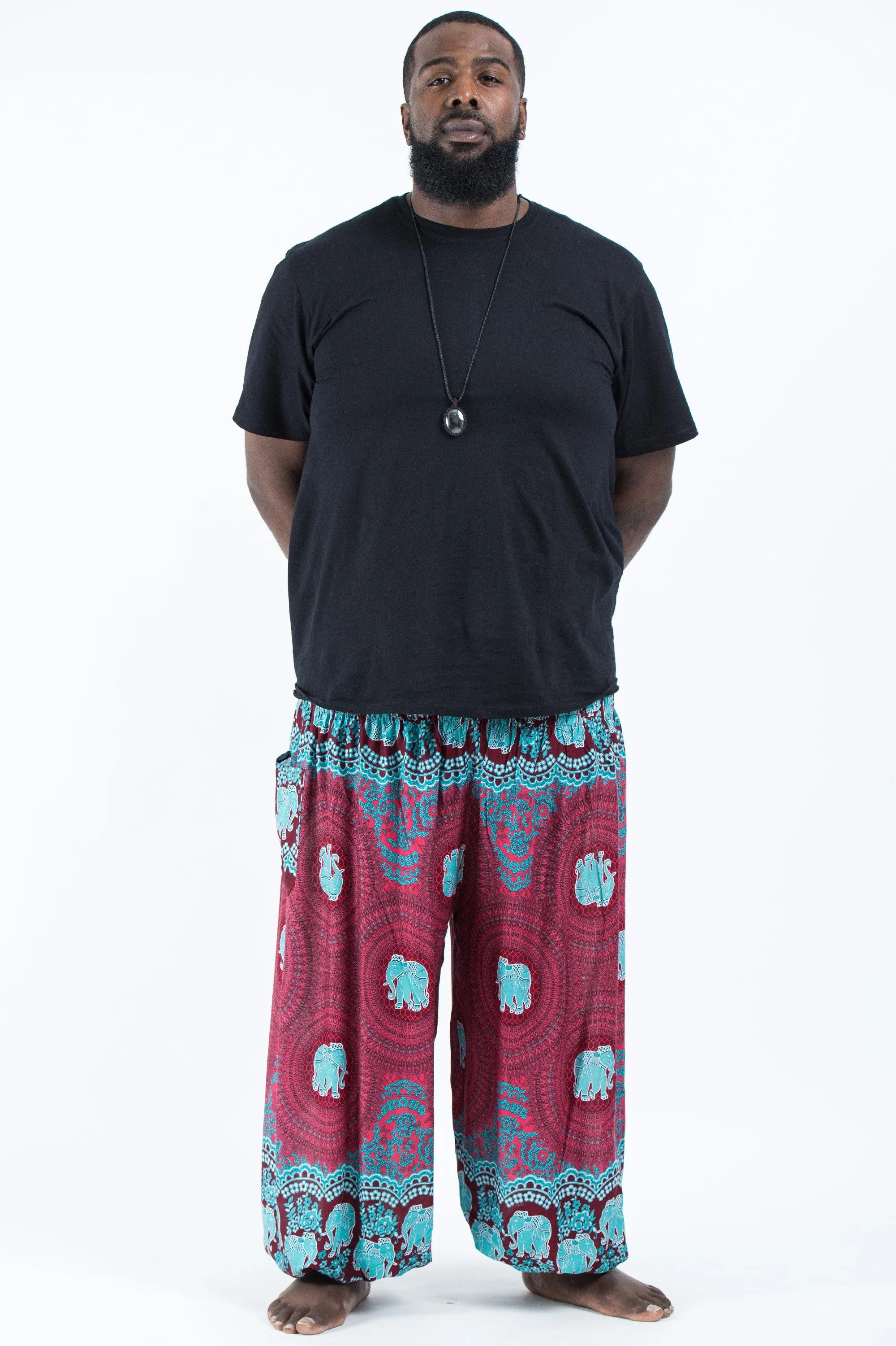 Plus Size Mandala Elephant Men's Elephant Pants in Red