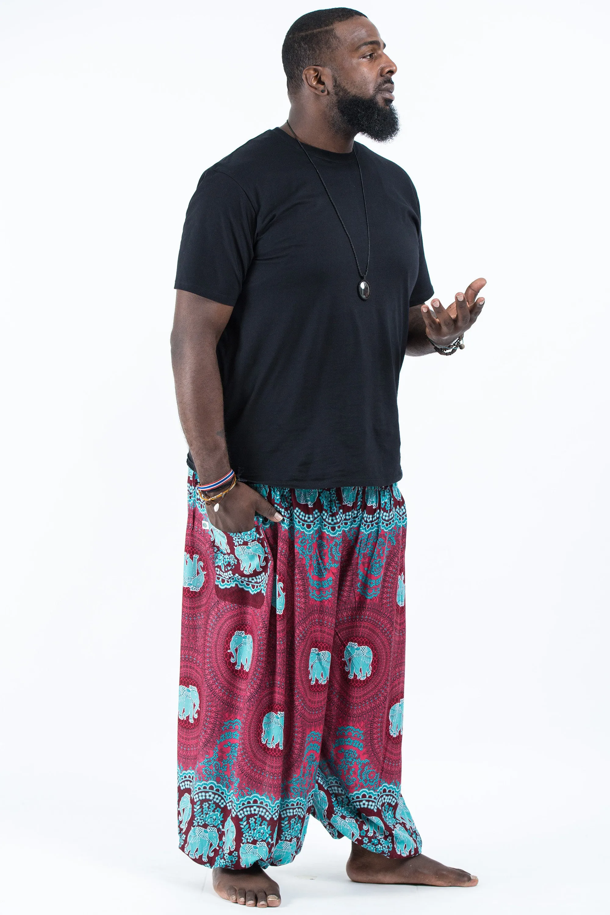 Plus Size Mandala Elephant Men's Elephant Pants in Red
