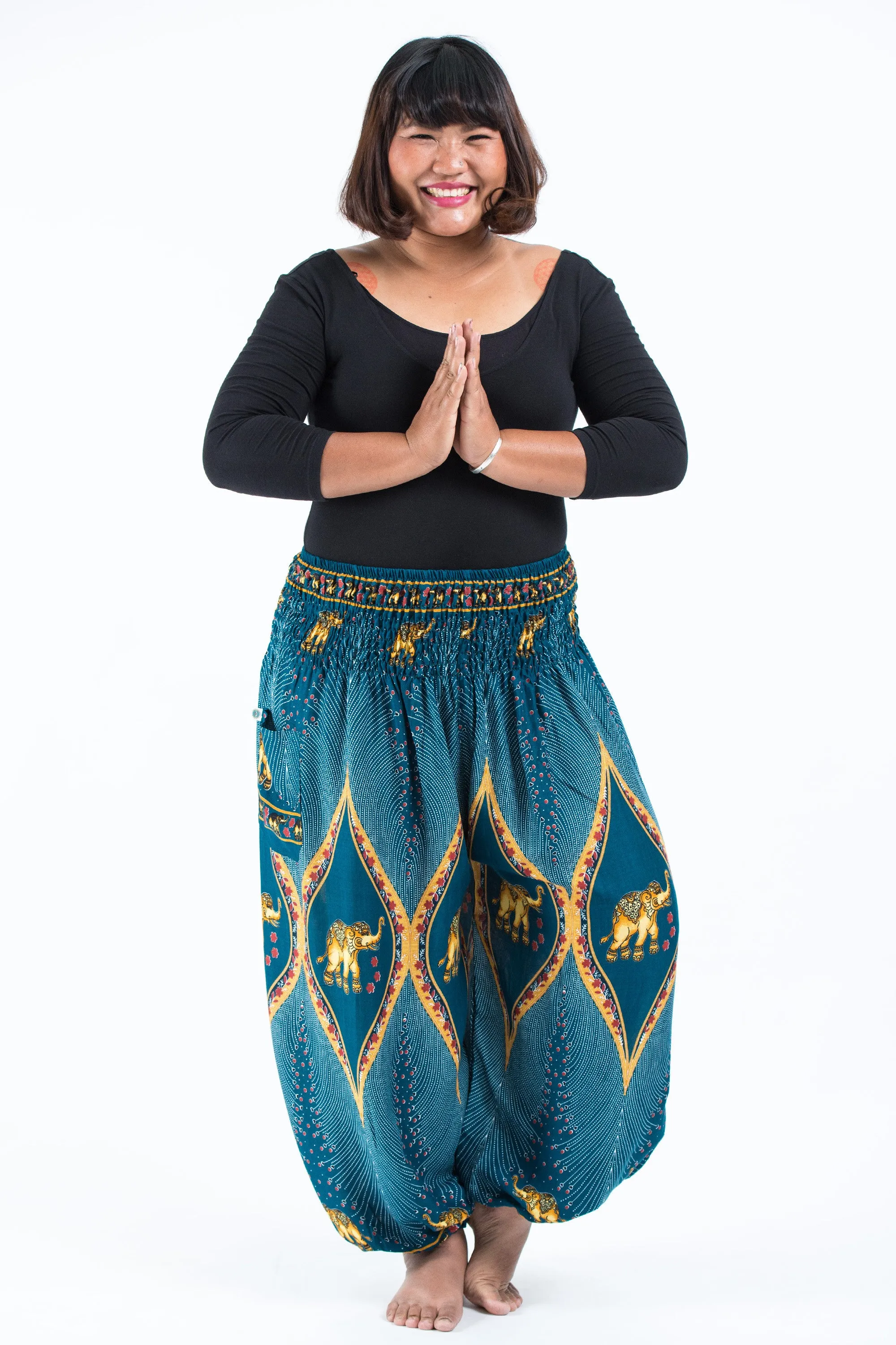 Plus Size Peacock Elephant Women's Elephant Pants in Turquoise