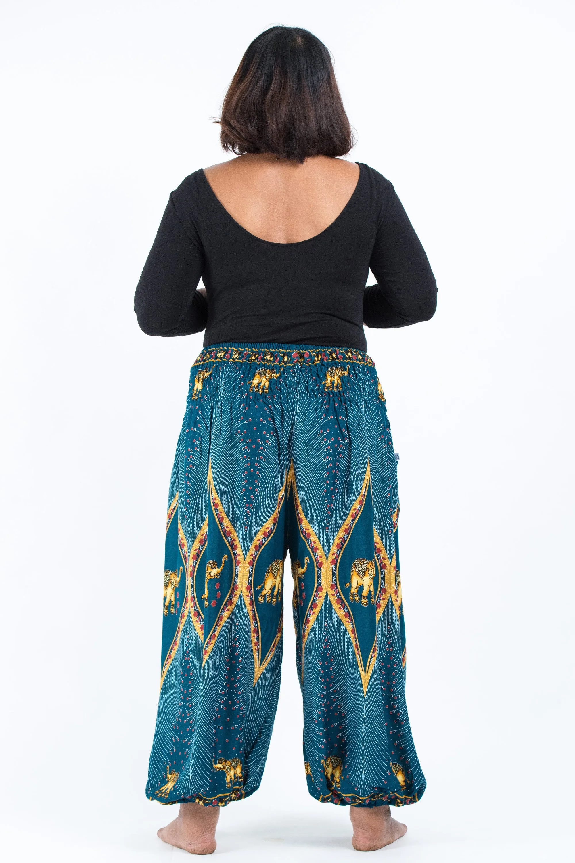Plus Size Peacock Elephant Women's Elephant Pants in Turquoise