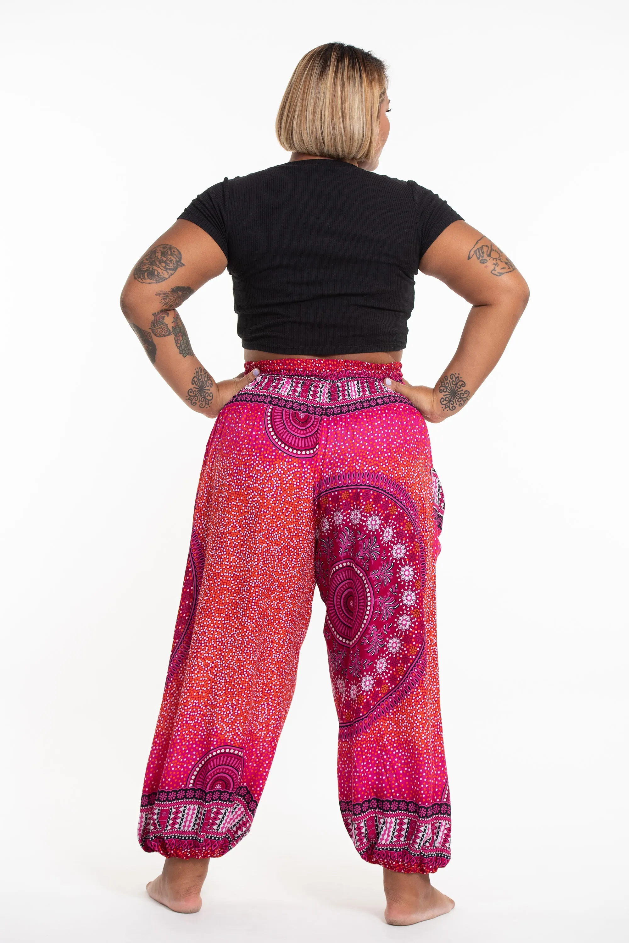 Plus Size Tribal Chakras Women's Harem Pants in Pink