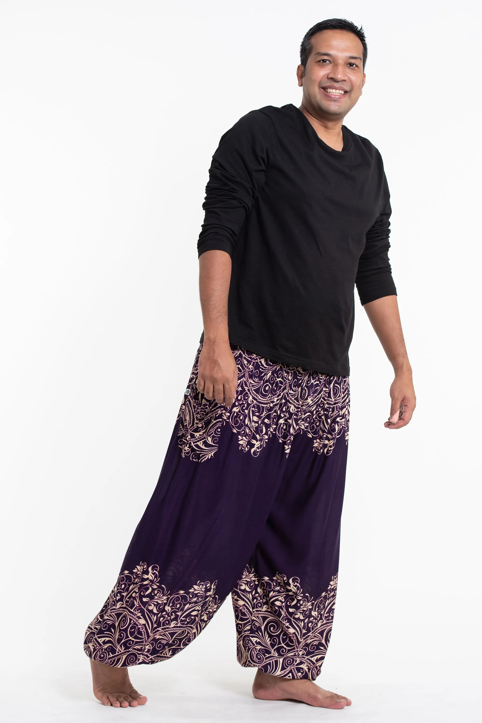 Plus Size Vines Men's Harem Pants in Purple