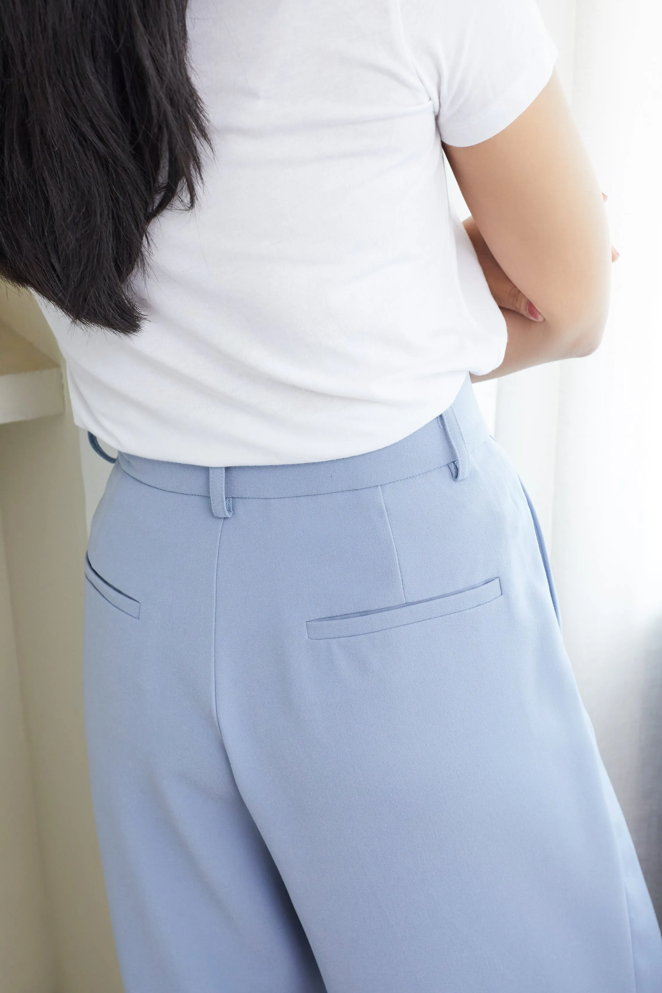 Powder Blue Straight Fit Darted Pants