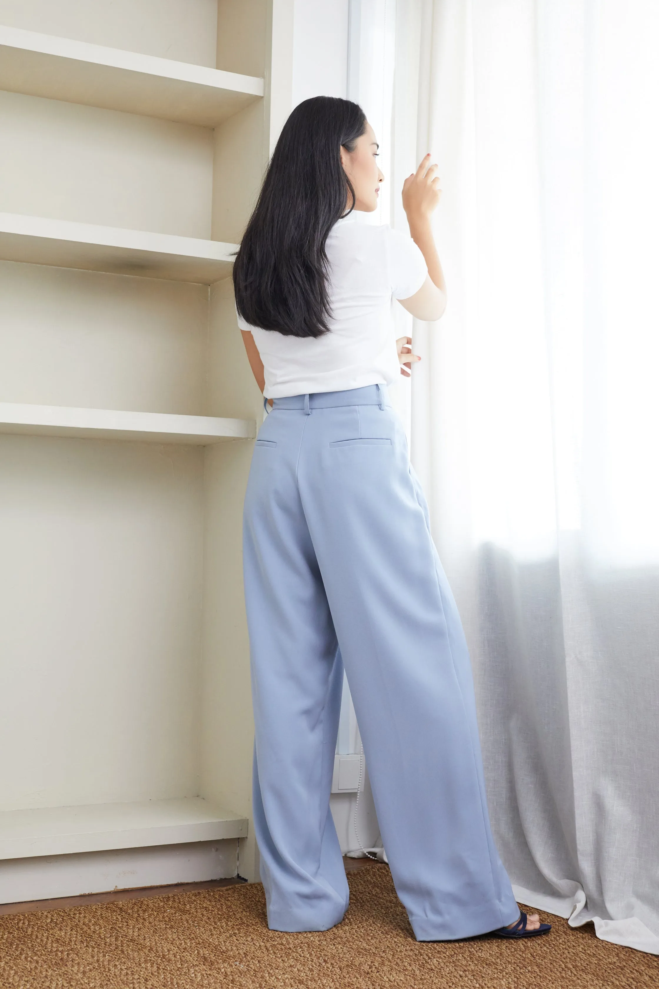 Powder Blue Straight Fit Darted Pants