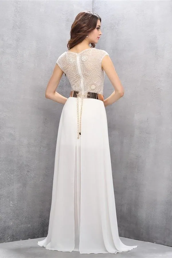 Pretty A-line Handmade See Through Long Chiffon Prom Dresses PFP1158