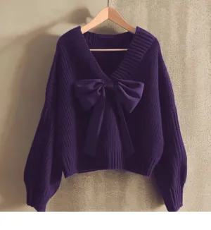 Purple Bow Knit Sweaters Fall F4217