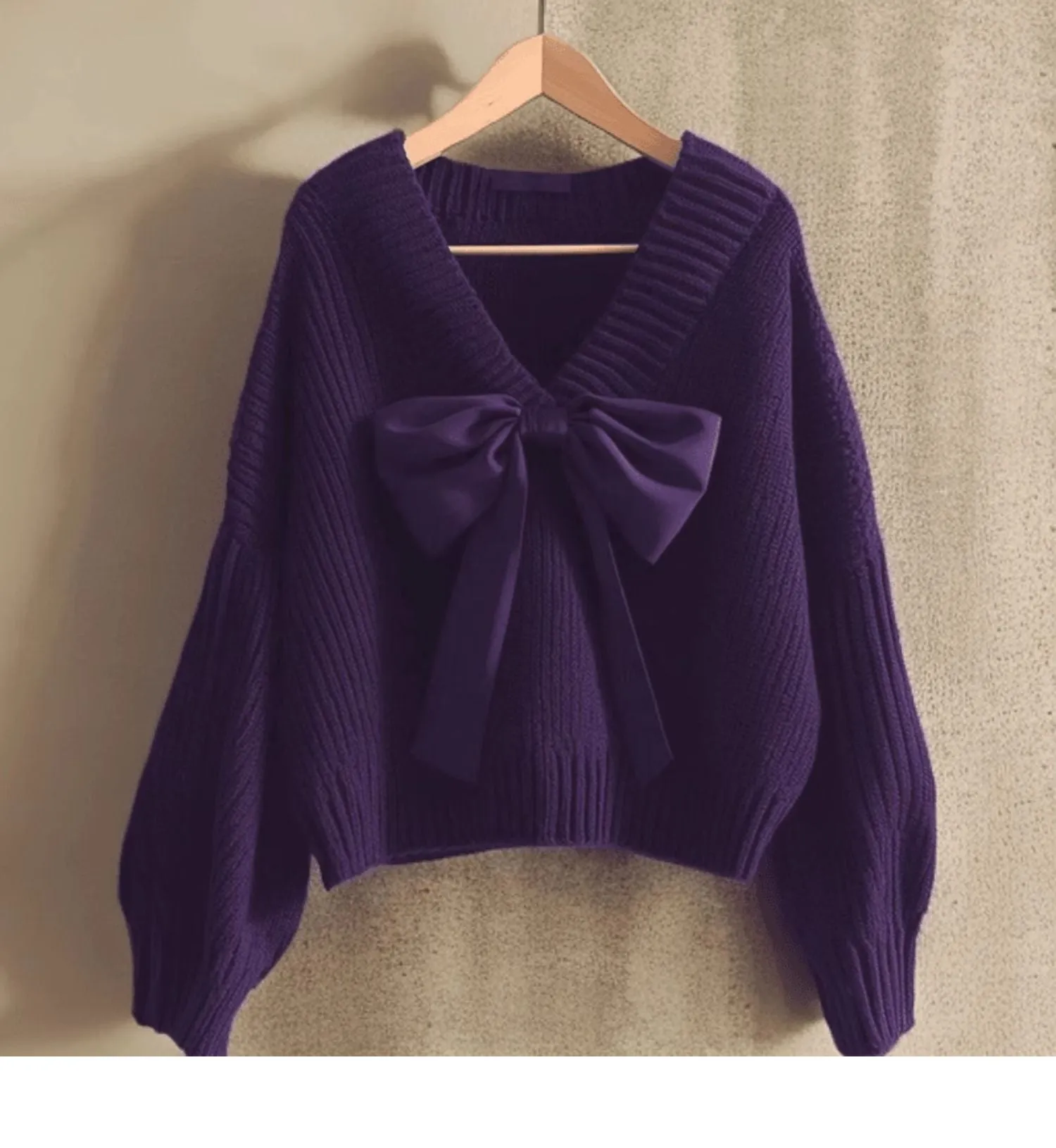 Purple Bow Knit Sweaters Fall F4217