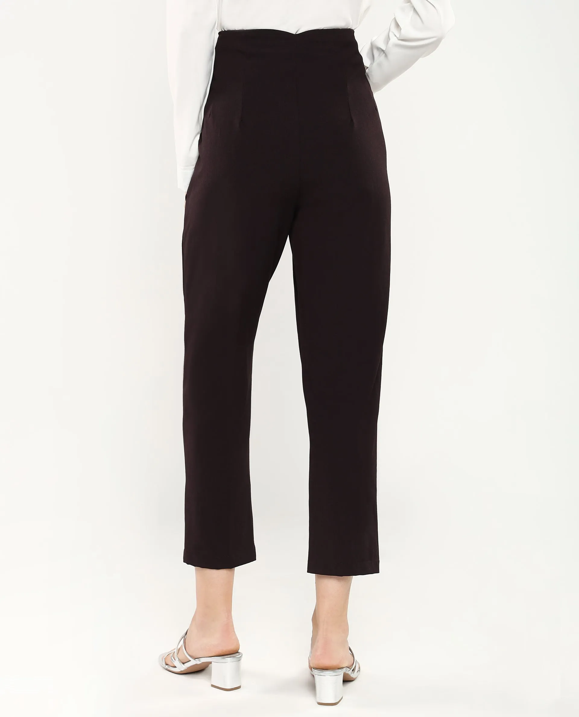 Rareism Women Falqu Maroon Zipper Tapered Fit Plain Ankle Length Trouser