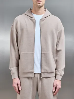 Relaxed Fit Knitted Zip Through Hoodie in Stone