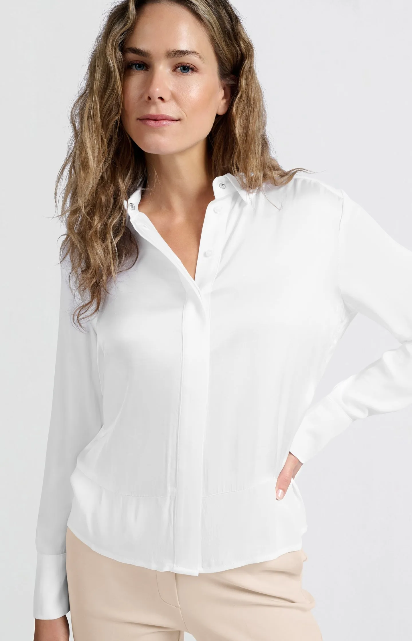 Satin blouse with mixed textures