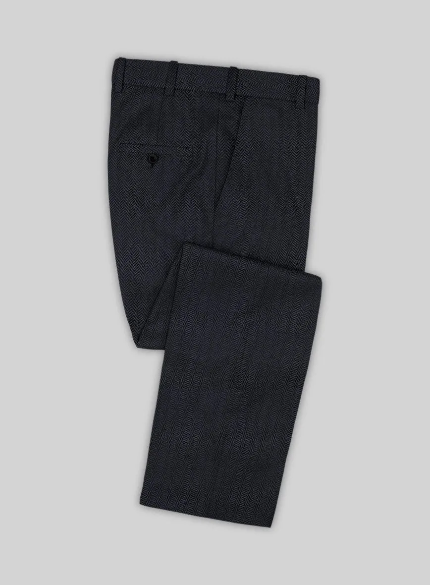 Scabal Eziki Herringbone Blue Wool Pants