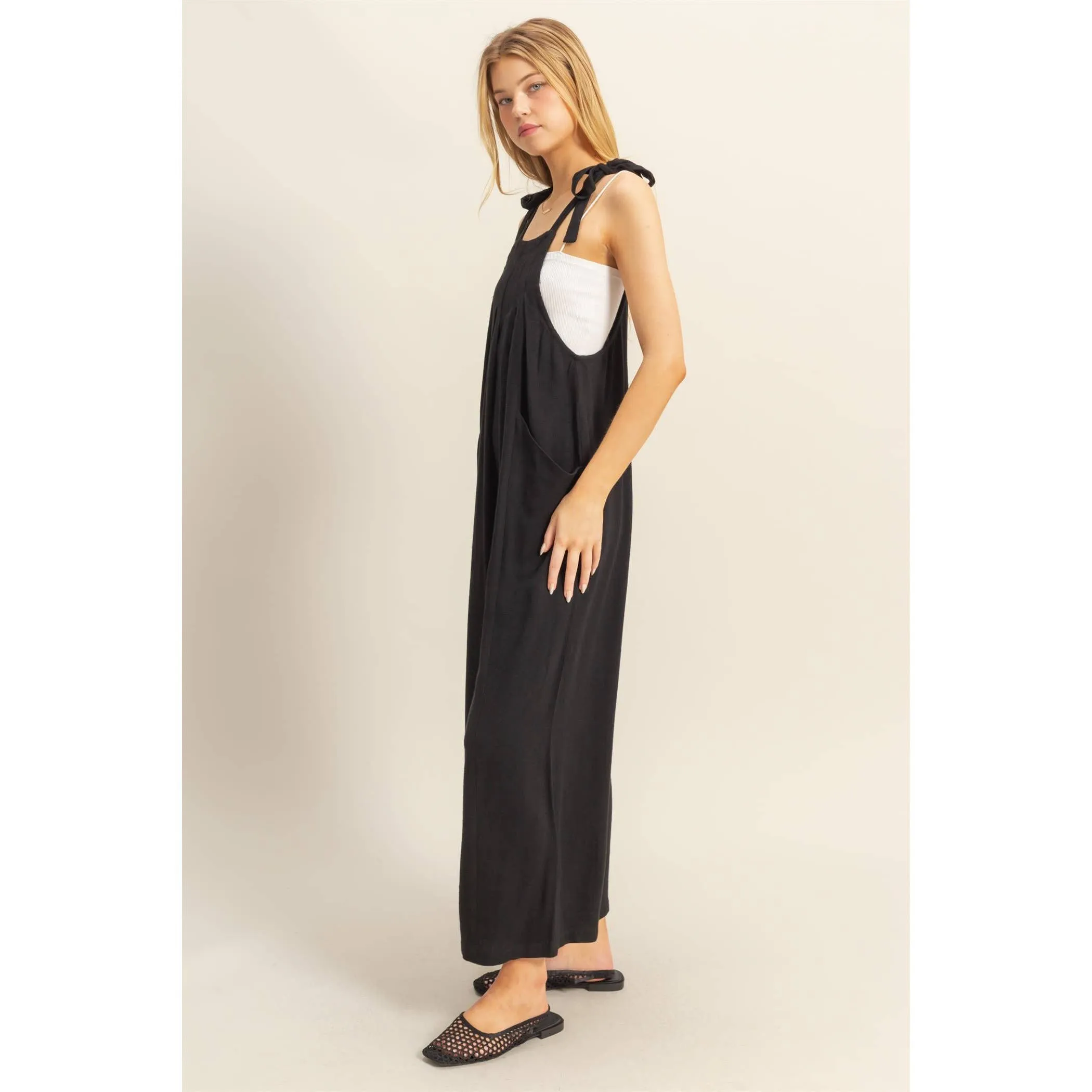 Self-Tie Shoulder Straps Jumpsuit