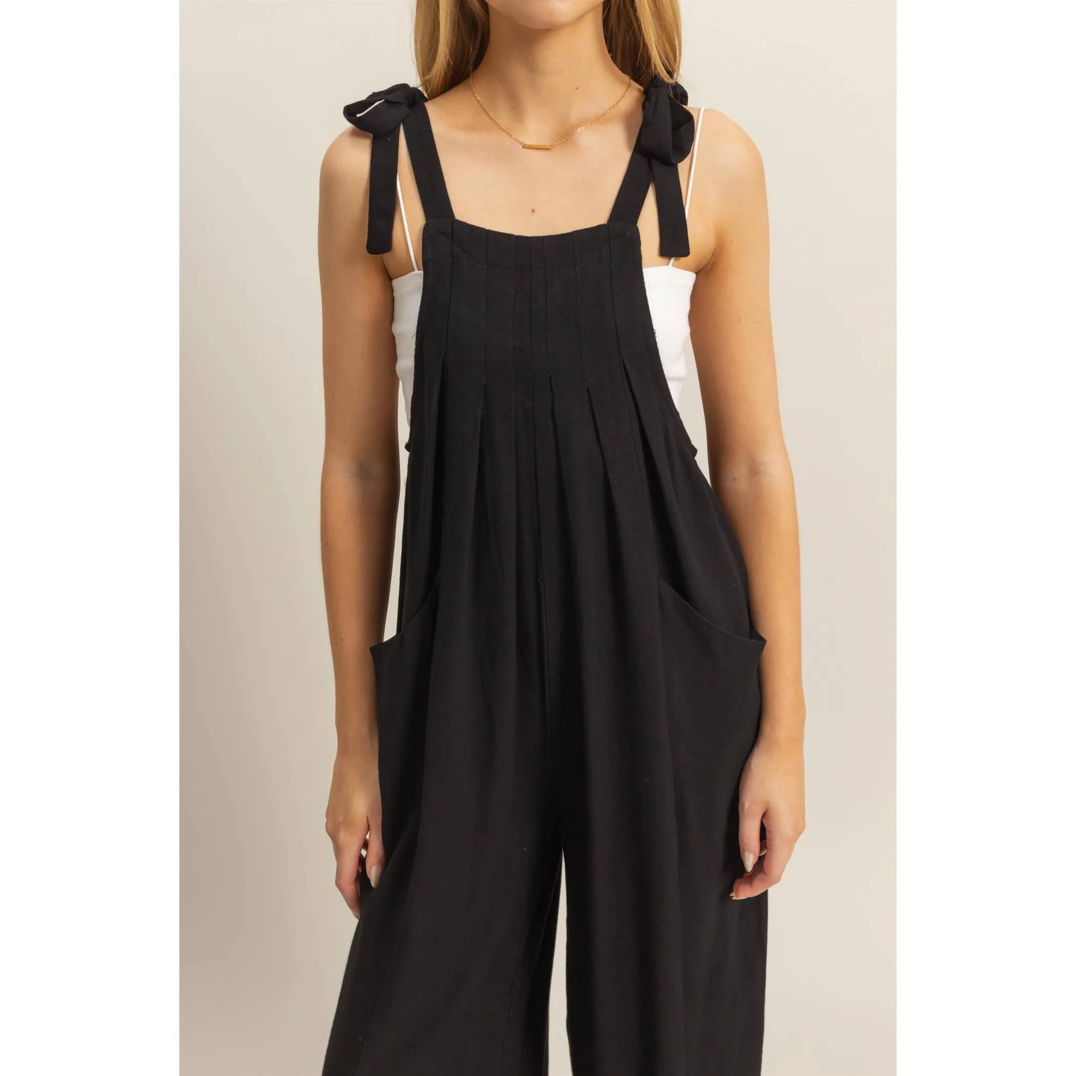 Self-Tie Shoulder Straps Jumpsuit