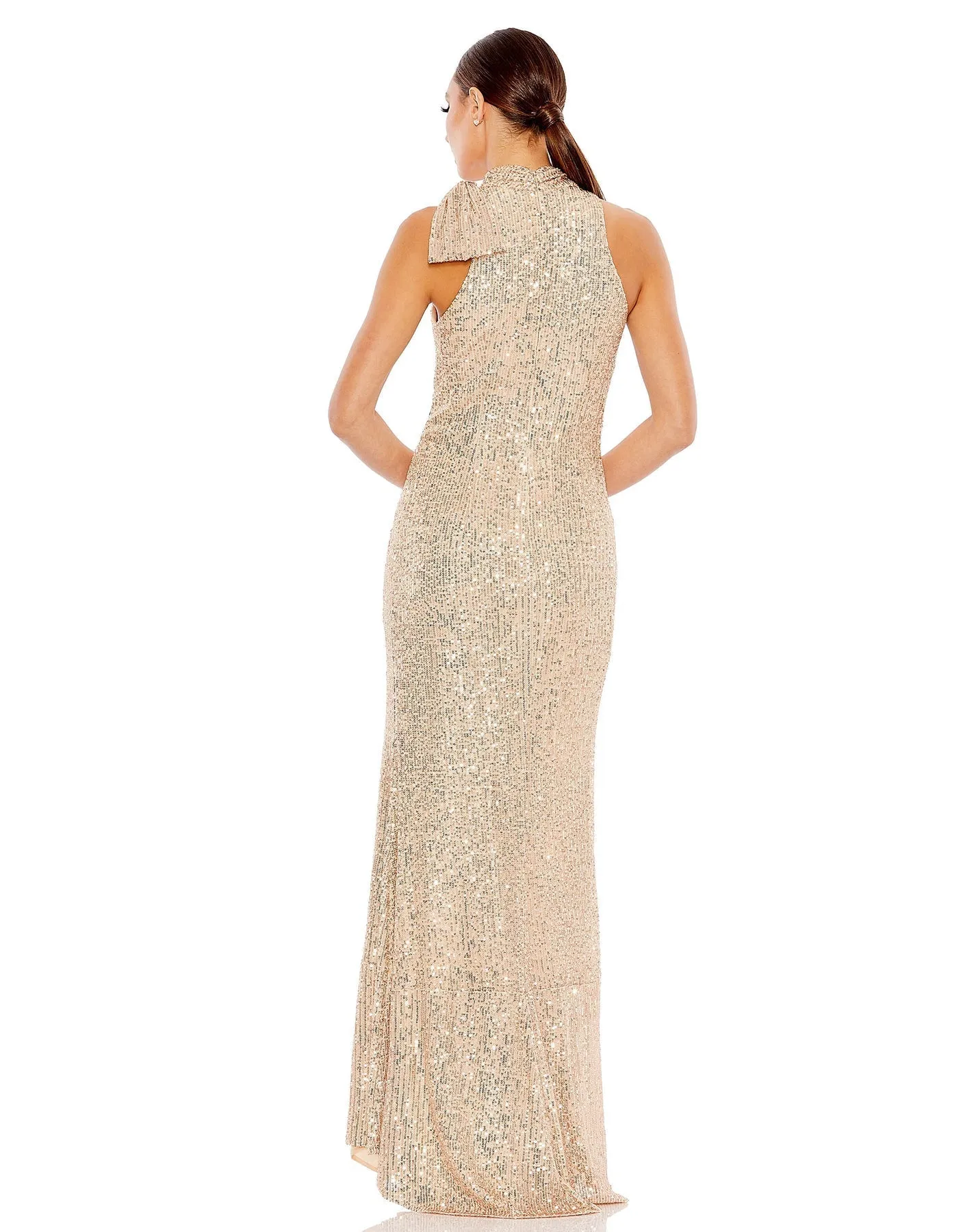 Sequin tie neck column sleeveless gown - Black