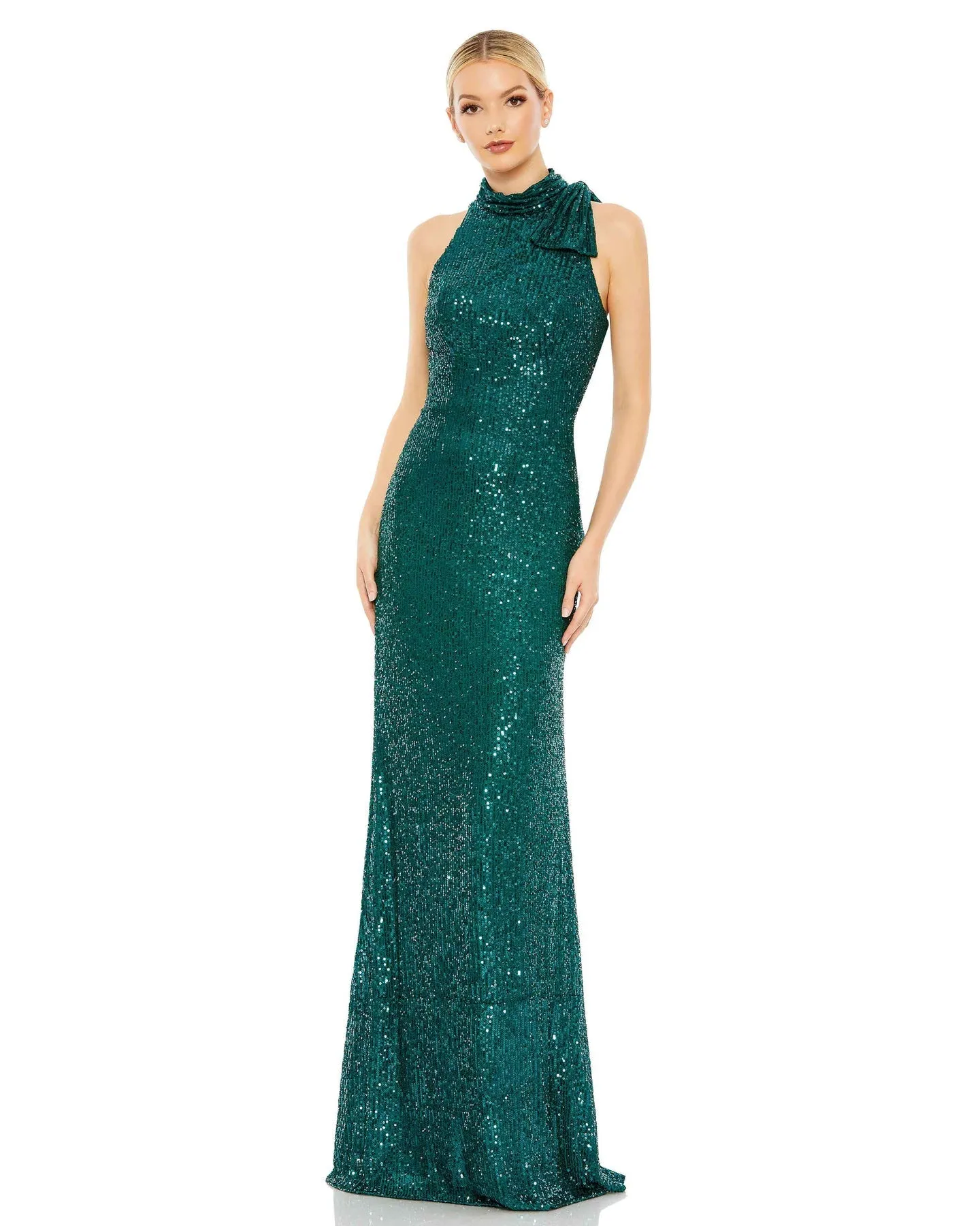 Sequin tie neck column sleeveless gown - Black