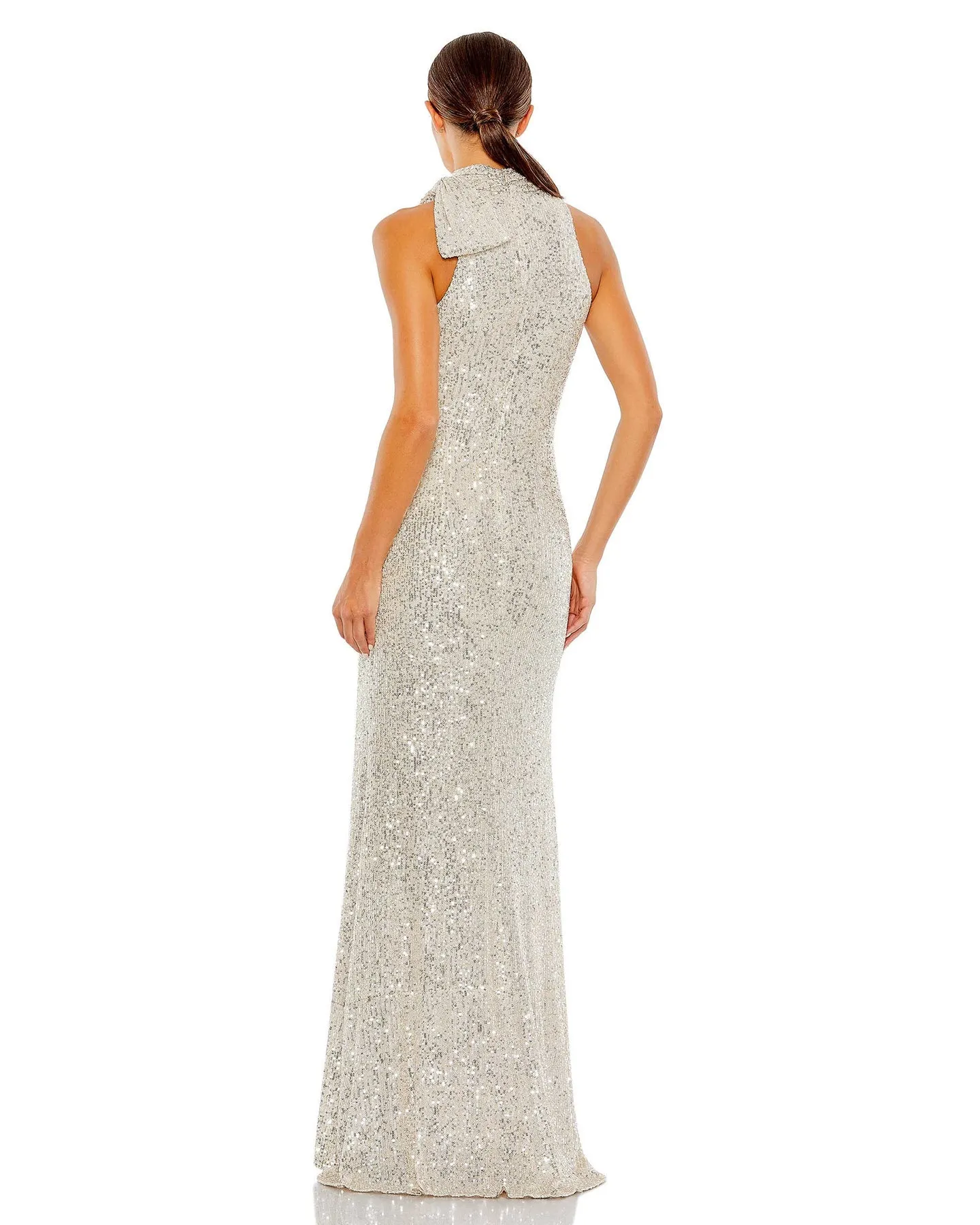 Sequin tie neck column sleeveless gown - Black