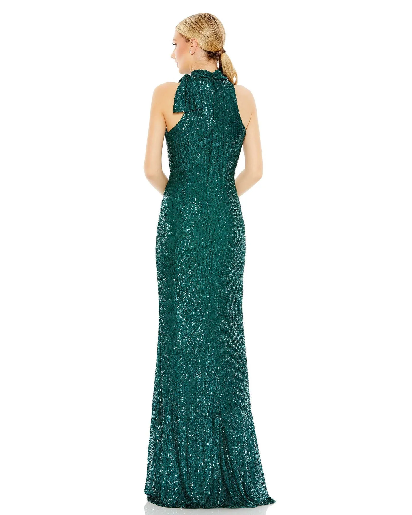 Sequin tie neck column sleeveless gown - Black