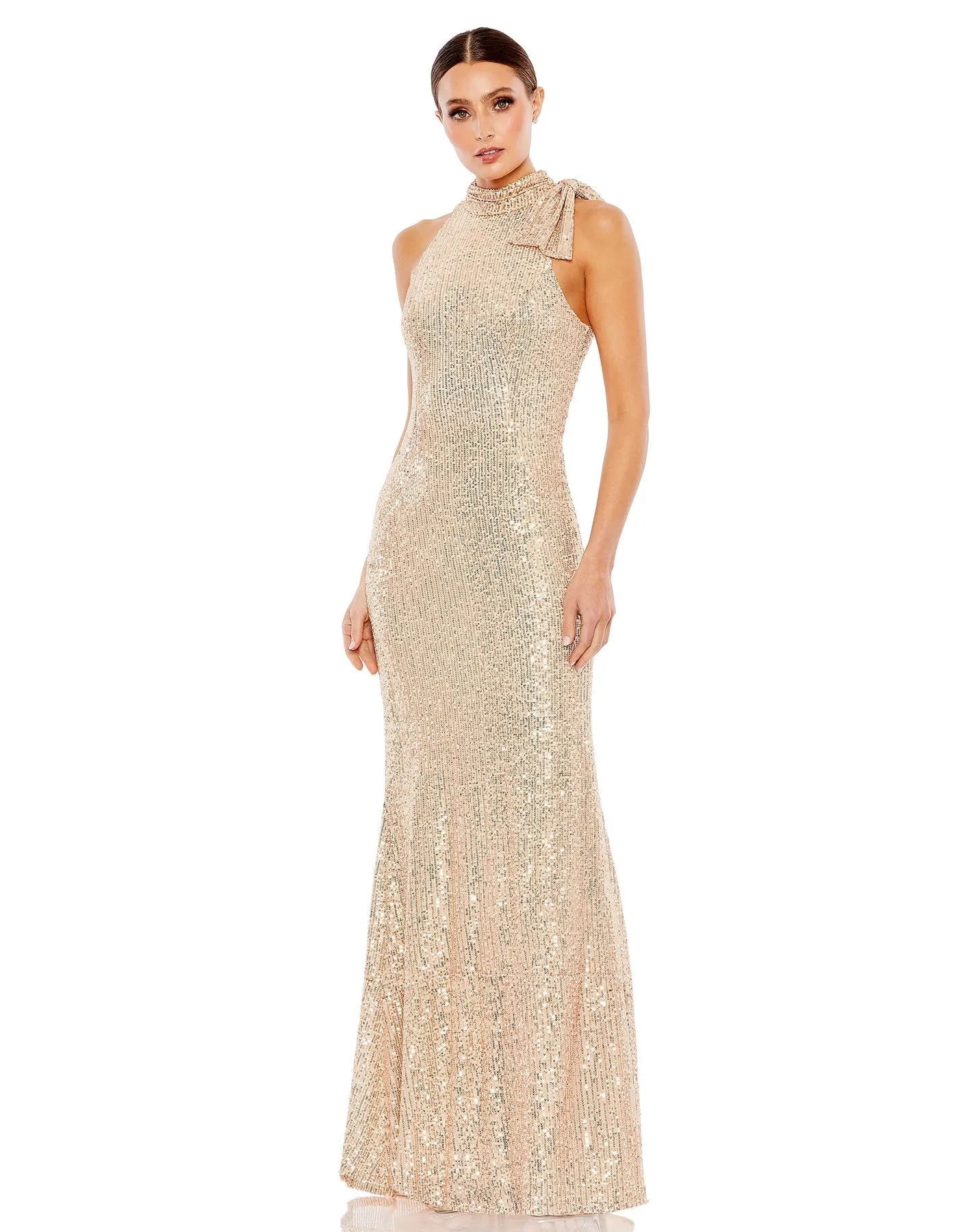 Sequin tie neck column sleeveless gown - Black