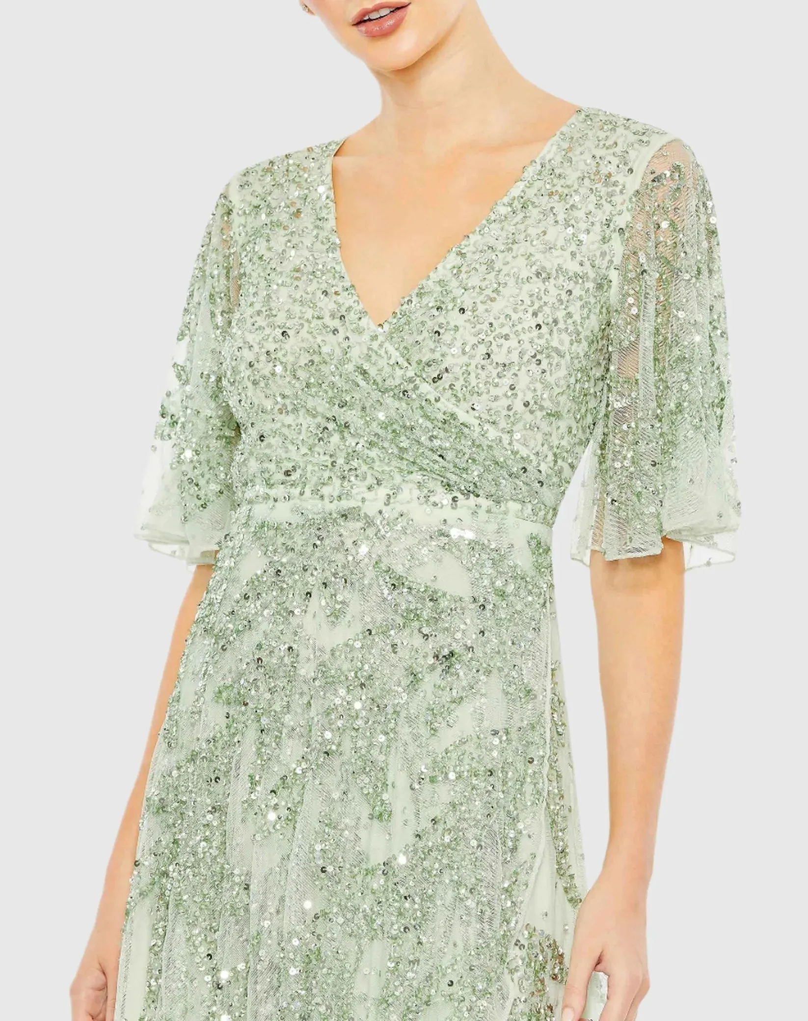 Sequined Butterfly Sleeve High Low Gown - Lilac