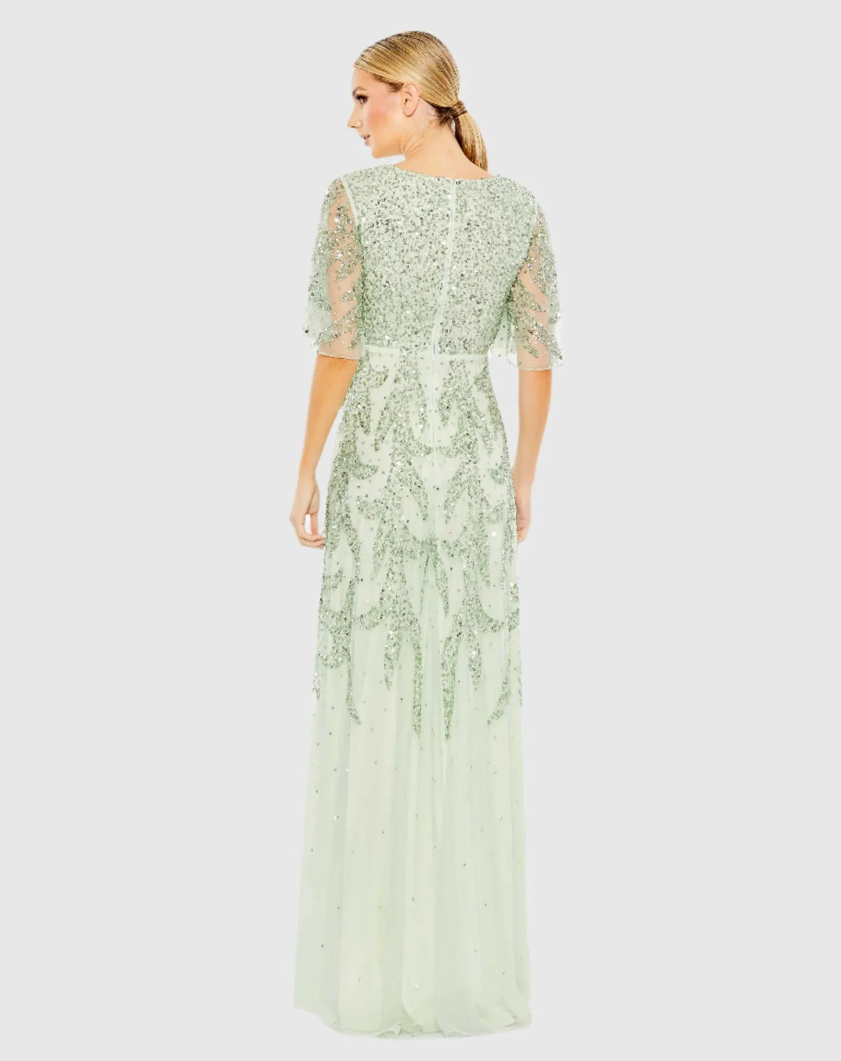 Sequined Butterfly Sleeve High Low Gown - Lilac