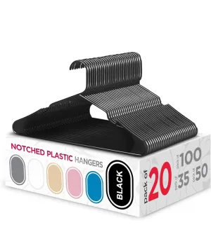 Sharpty Plastic Hangers, 20-Pack, Black - Heavy Duty, Space Saving, Notched Design