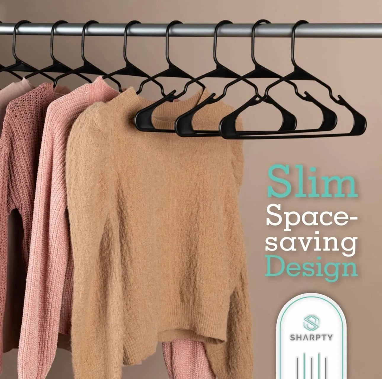 Sharpty Plastic Hangers, 20-Pack, Black - Heavy Duty, Space Saving, Notched Design