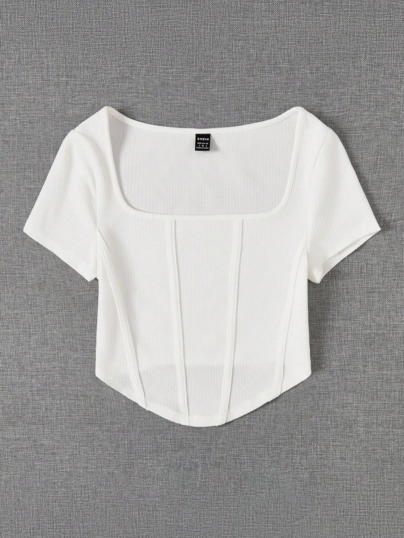 SHEIN EZwear Summer Outfit Square Neck White Seam Front Tee
