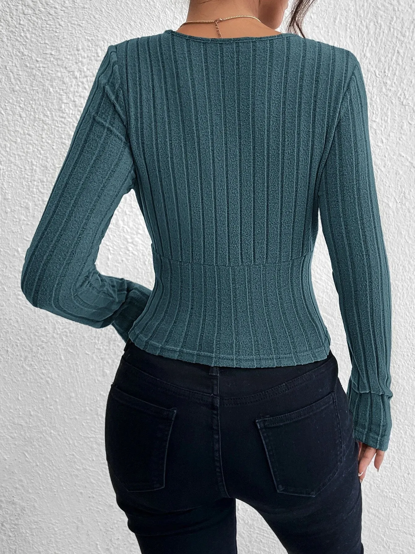 SHEIN EZwear Surplice Neck Ribbed Knit Crop Tee