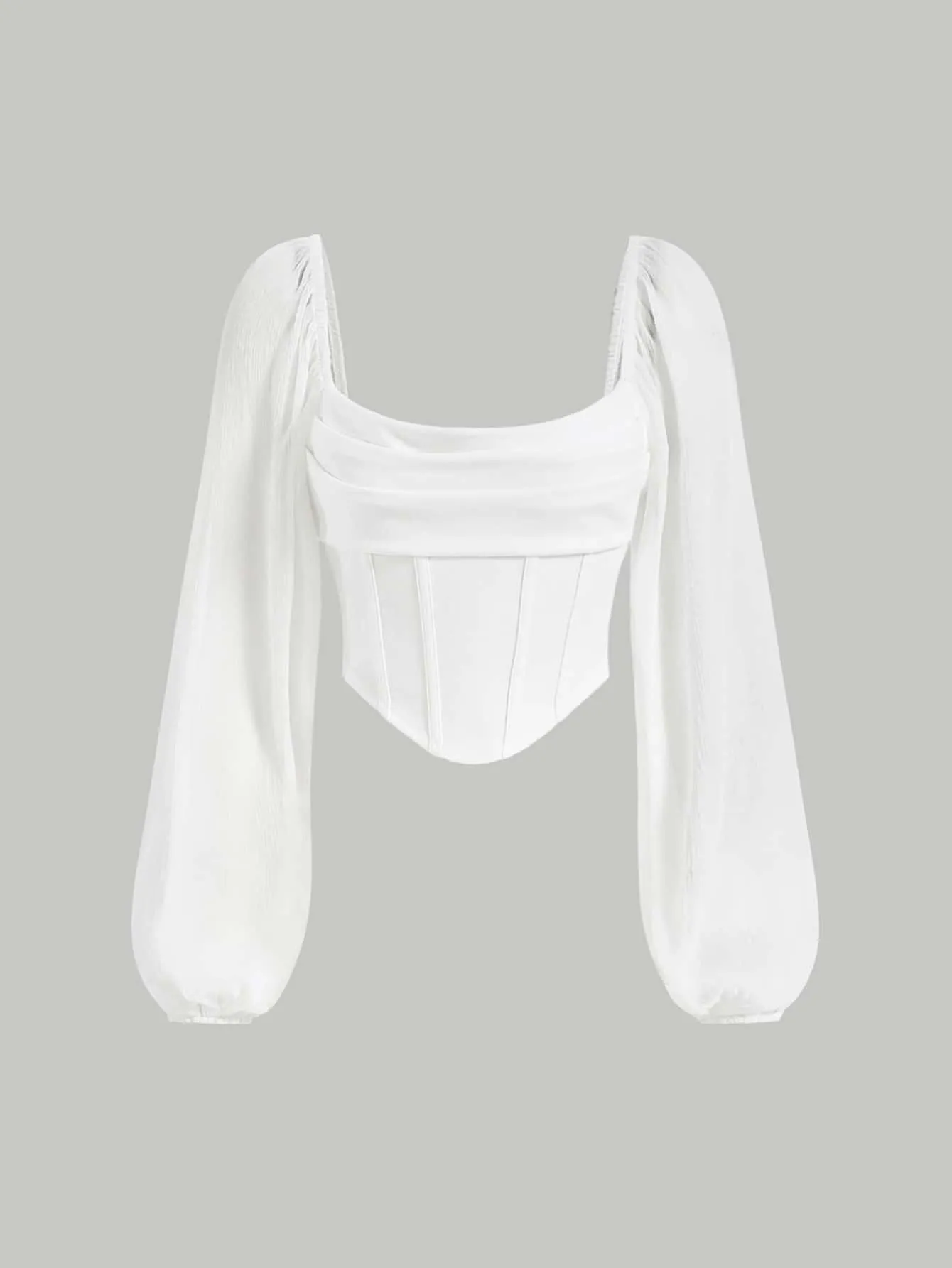 SHEIN MOD Lantern Sleeve Ruched Scoop Neck Asymmetrical Hem Crop Top