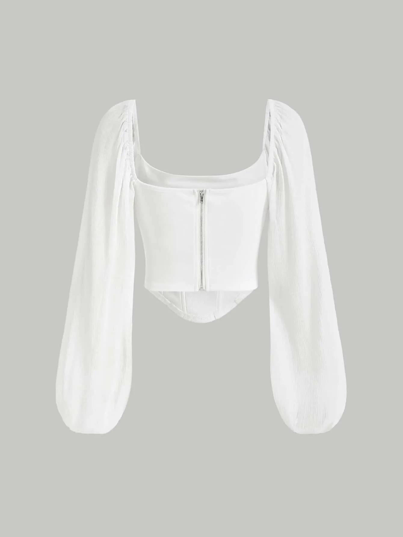 SHEIN MOD Lantern Sleeve Ruched Scoop Neck Asymmetrical Hem Crop Top