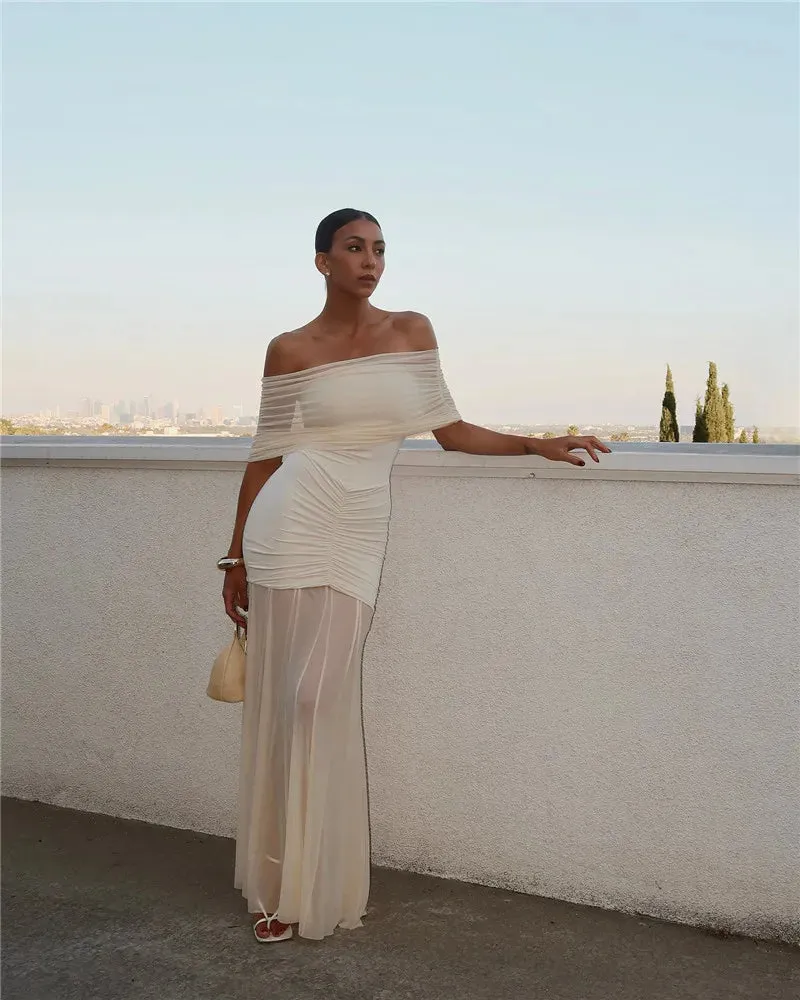 Solana - Elegant off shoulder sheer dress