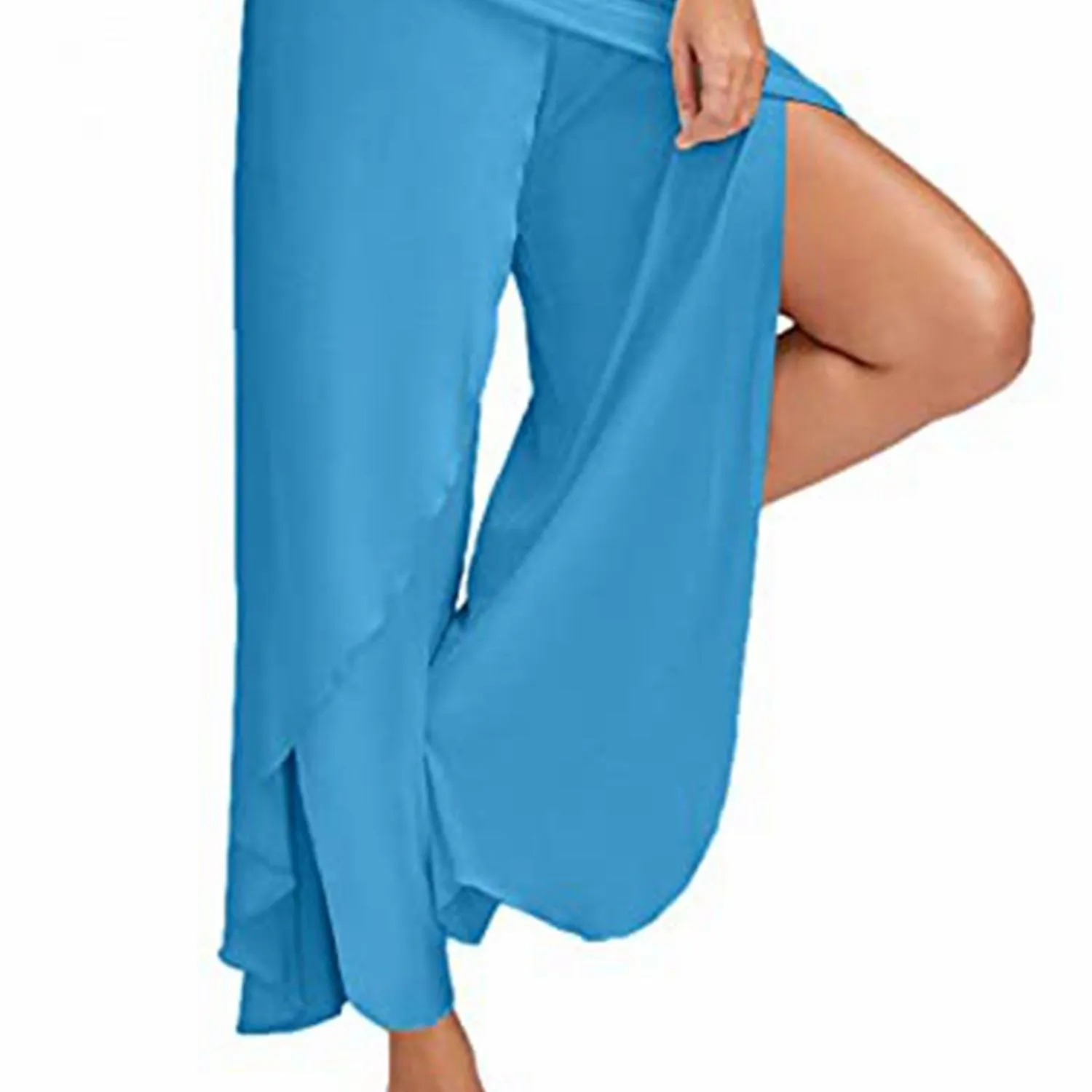 Solid Casual High Slit Flowy Layered Fashion Loose Wide Leg Pants