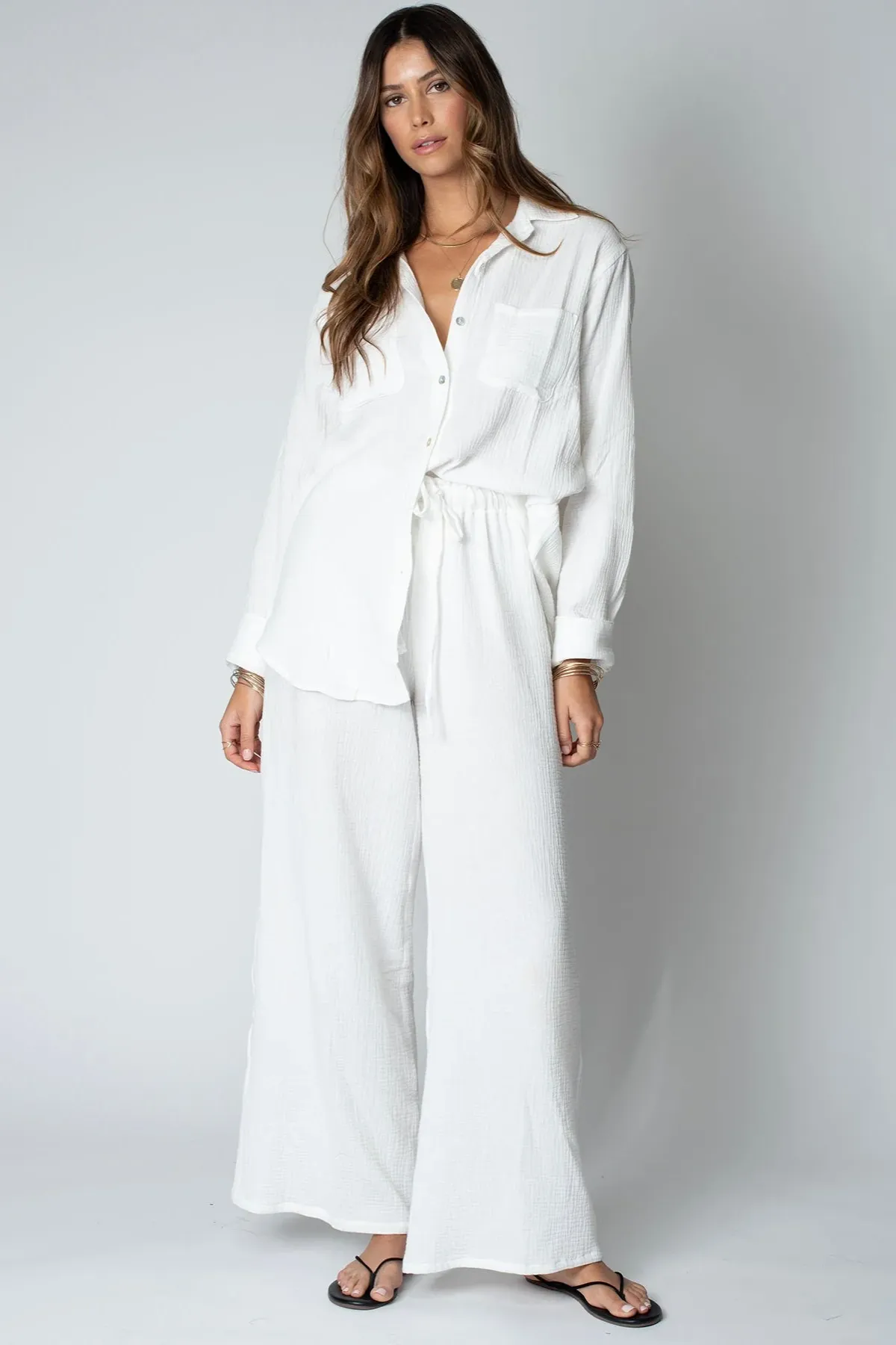Stillwater Barcelona Pant in White Bubble Gauze