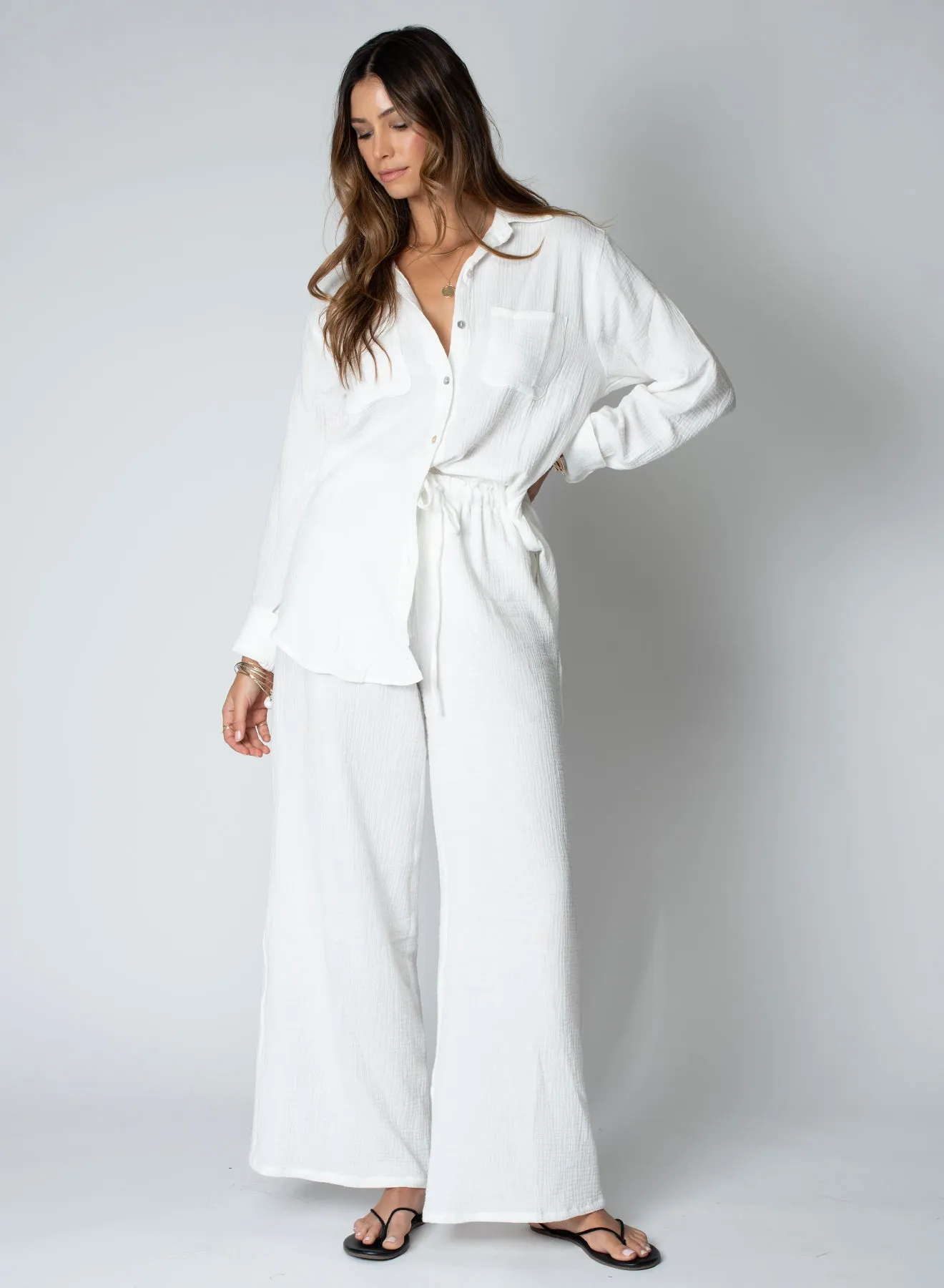 Stillwater Barcelona Pant in White Bubble Gauze