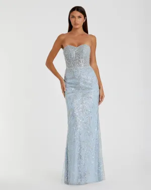 Strapless embellished crystal gown - Powder Blue